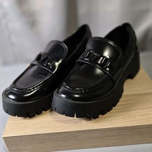 Guess Los Angeles Black Patent Leather Chunky Sole Slip-on Shiny Loafers Size 7M